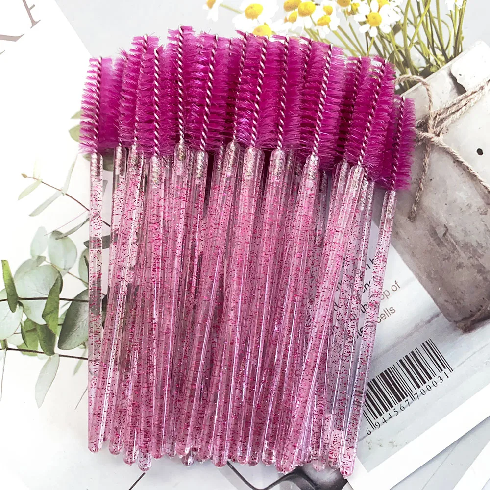 500Pcs Crystal Eyelash Makeup Brush Diamond Handle Mascara Wands Eyelash Extension Tool Disposable Spoolie Wands for Mascara