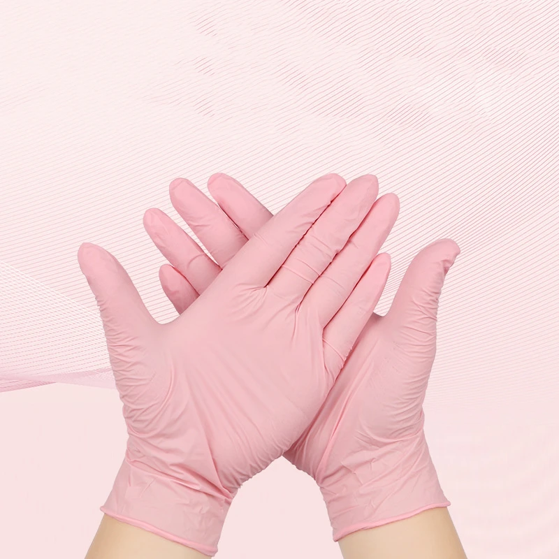 20/50/100PCS Pink Nitrile Gloves Disposable Latex Gloves Powder Free for Household Cleaning Beauty Salon Working Kitchen Gloves