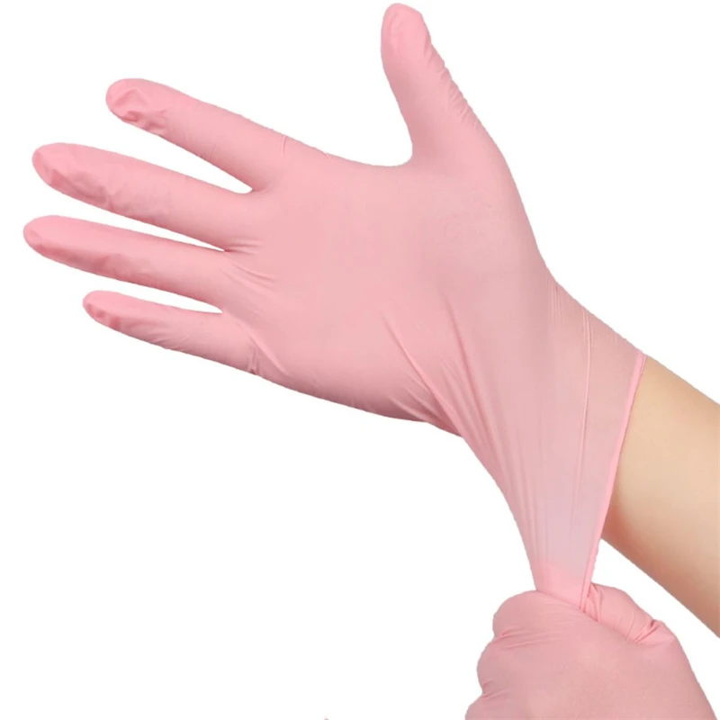 20/50/100PCS Pink Nitrile Gloves Disposable Latex Gloves Powder Free for Household Cleaning Beauty Salon Working Kitchen Gloves