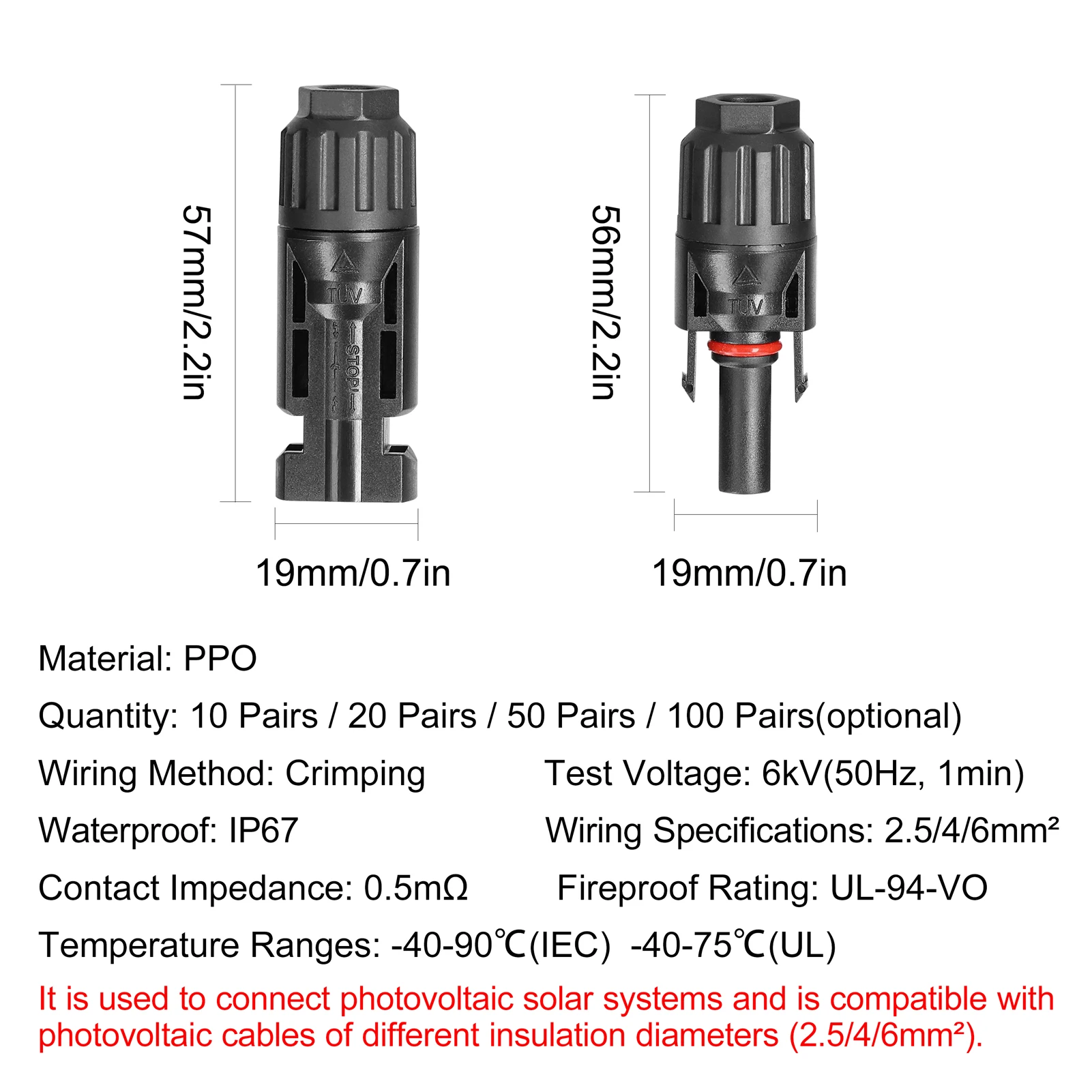 Free shipping 10/20/50 Pairs Solar Connectors 1000V 30A Solar Panel Branch PV Connectors Connect solar Tool Crimping pliers