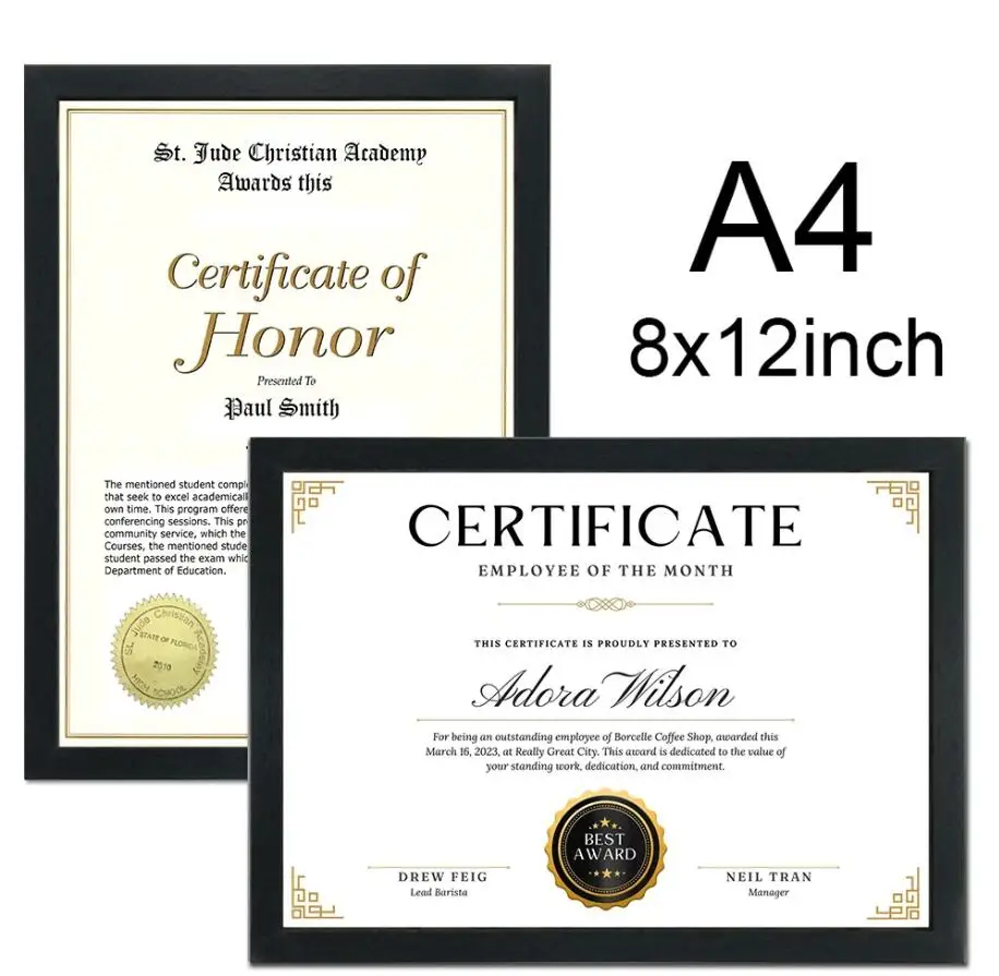 Wood Picture Frame 10X15/15X20/20X25cm Living Decor A4 Honors Certificate Document Frame Photo Frame for Wall Hanging Desktop