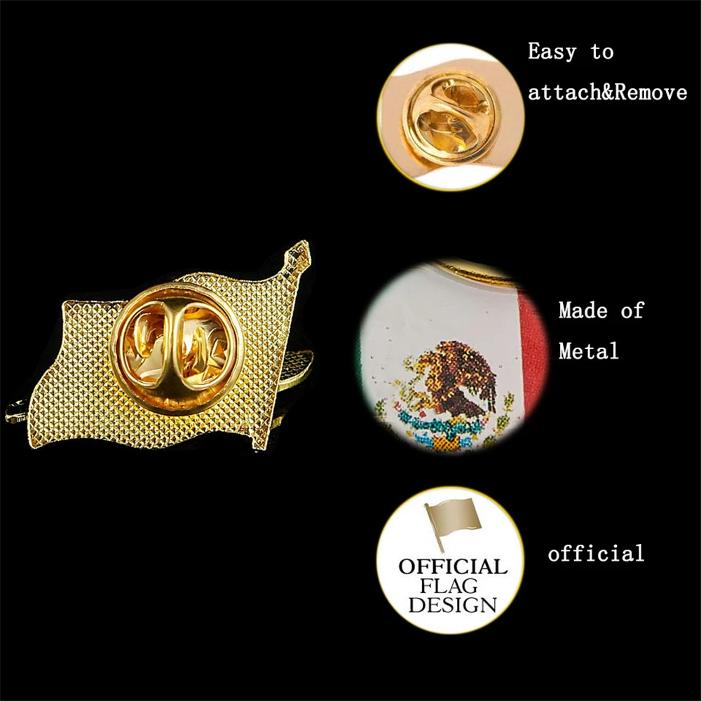 Mexico National Waving Flag Lapel Pin Brooche Pin Badges Brooch for Clothes Bags Decoration