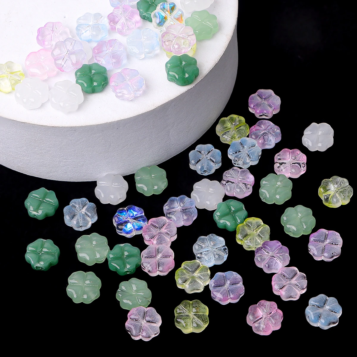 About20Pcs Glass Four Leaf Flower Beads Scattered Beads Handmade DIY Making Couple Bracelets, Necklaces, Earrings, Jewelry Acces