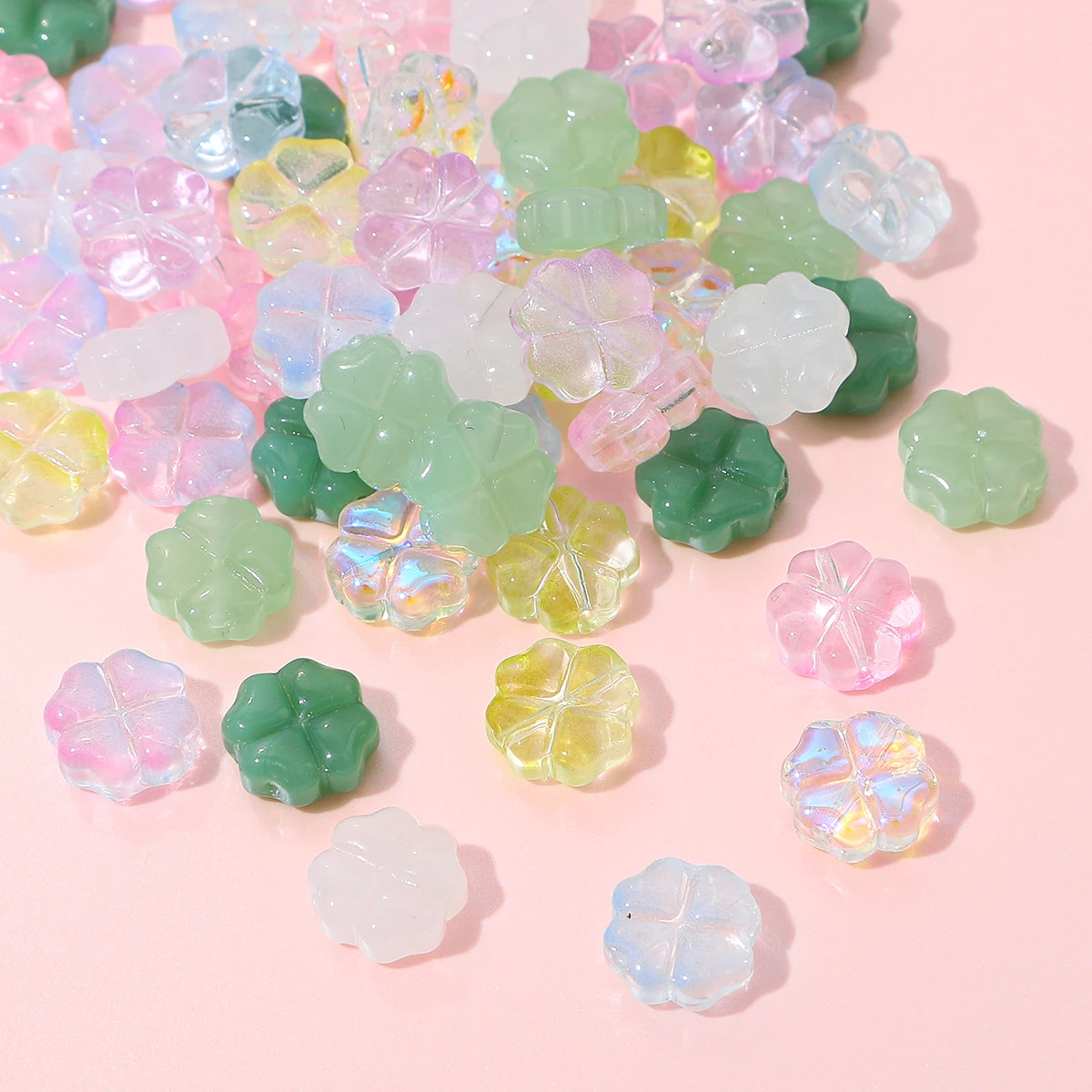 About20Pcs Glass Four Leaf Flower Beads Scattered Beads Handmade DIY Making Couple Bracelets, Necklaces, Earrings, Jewelry Acces