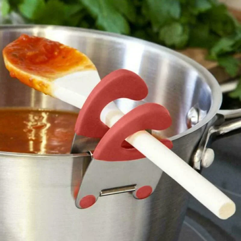 Pot Spoon Holder Pot Clip Holder Anti Scald Silicone Grip for Spoon Spatula Fork Cooking Utensils Spoon Rest Kitchen Accessories