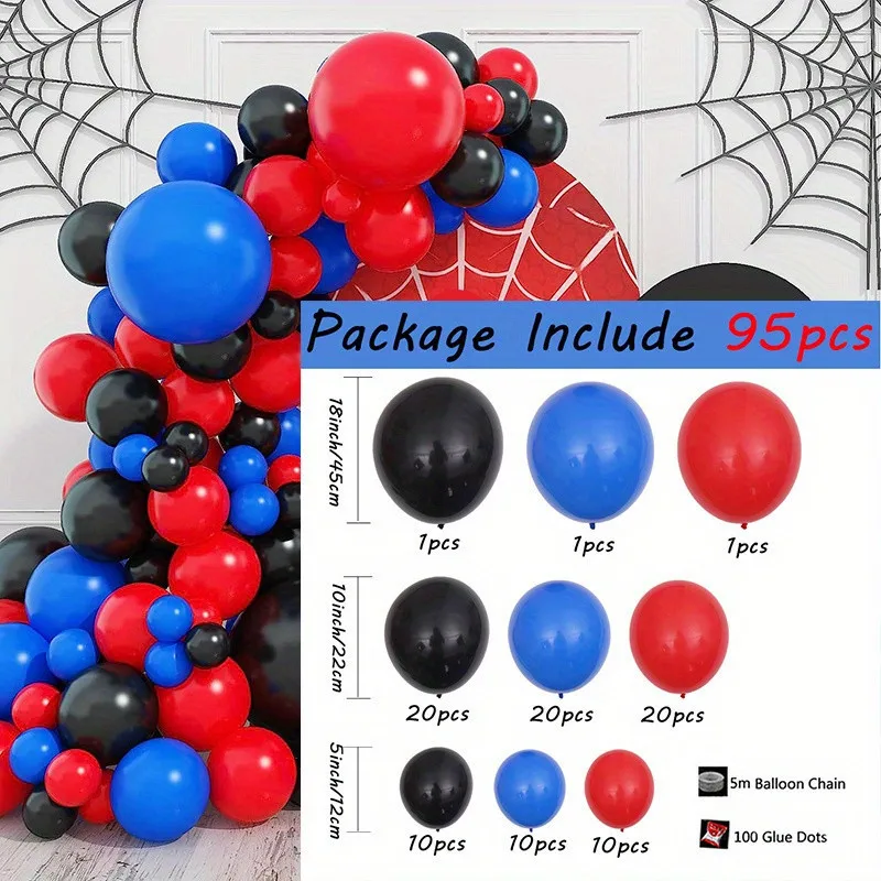 95Pcs/Set Red Black Blue Latex Balloon Chain Kids Boys Gifts Birthday Party Decorations