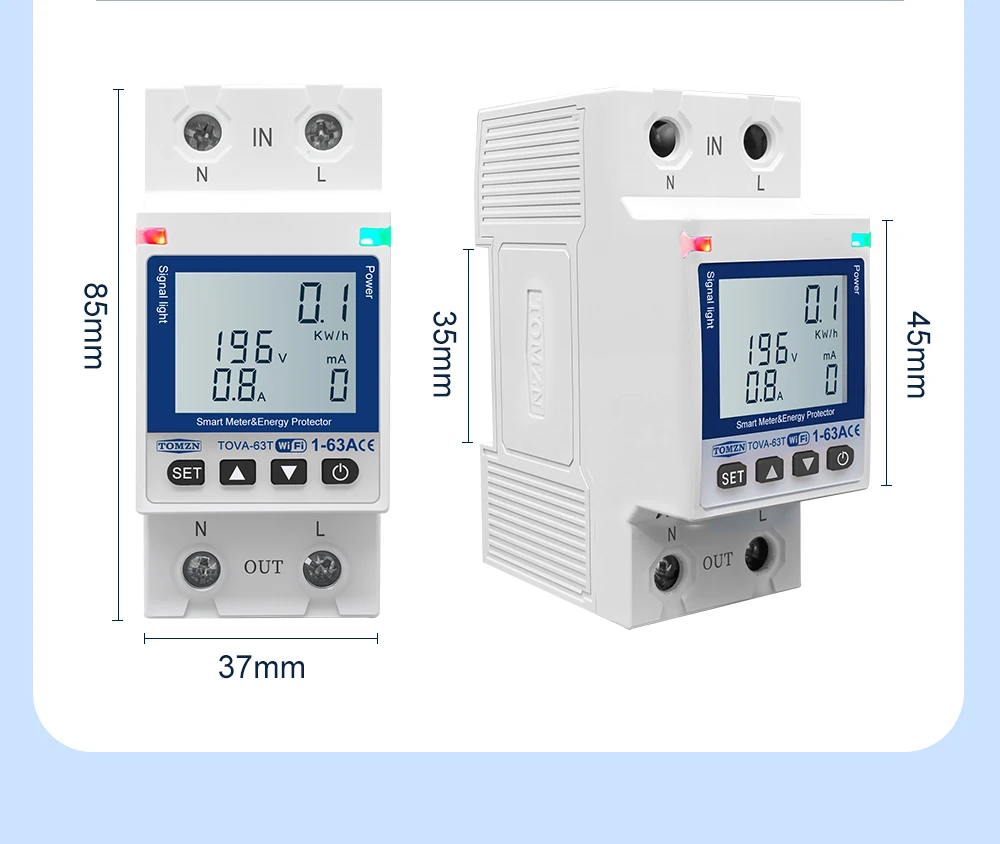 TOMZN WIFI 110V 220V 63A Smartlife TUYA Circuit Breaker Energy Meter Metering Timer With Voltage Current And Leakage Protection