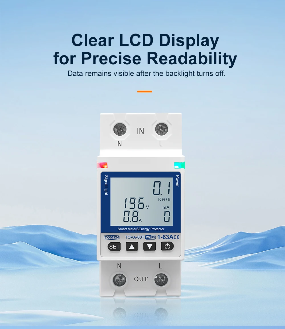 TOMZN WIFI 110V 220V 63A Smartlife TUYA Circuit Breaker Energy Meter Metering Timer With Voltage Current And Leakage Protection
