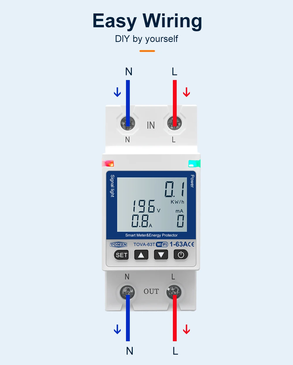 TOMZN WIFI 110V 220V 63A Smartlife TUYA Circuit Breaker Energy Meter Metering Timer With Voltage Current And Leakage Protection