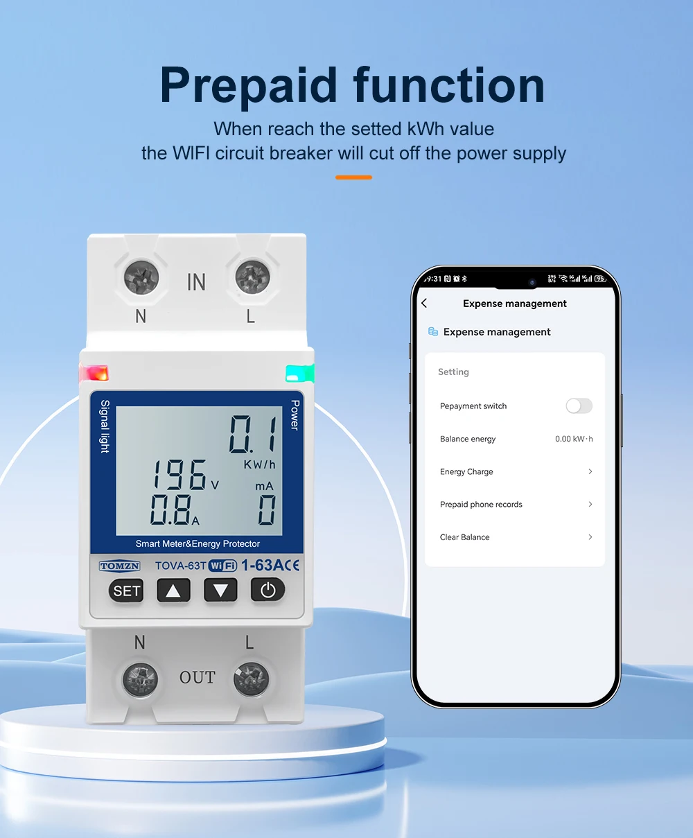 TOMZN WIFI 110V 220V 63A Smartlife TUYA Circuit Breaker Energy Meter Metering Timer With Voltage Current And Leakage Protection