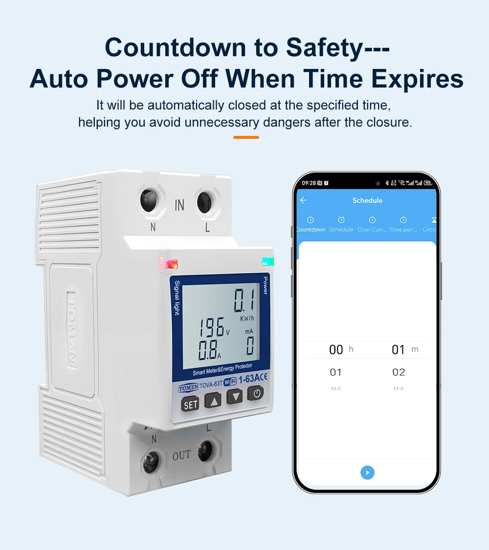 TOMZN WIFI 110V 220V 63A Smartlife TUYA Circuit Breaker Energy Meter Metering Timer With Voltage Current And Leakage Protection