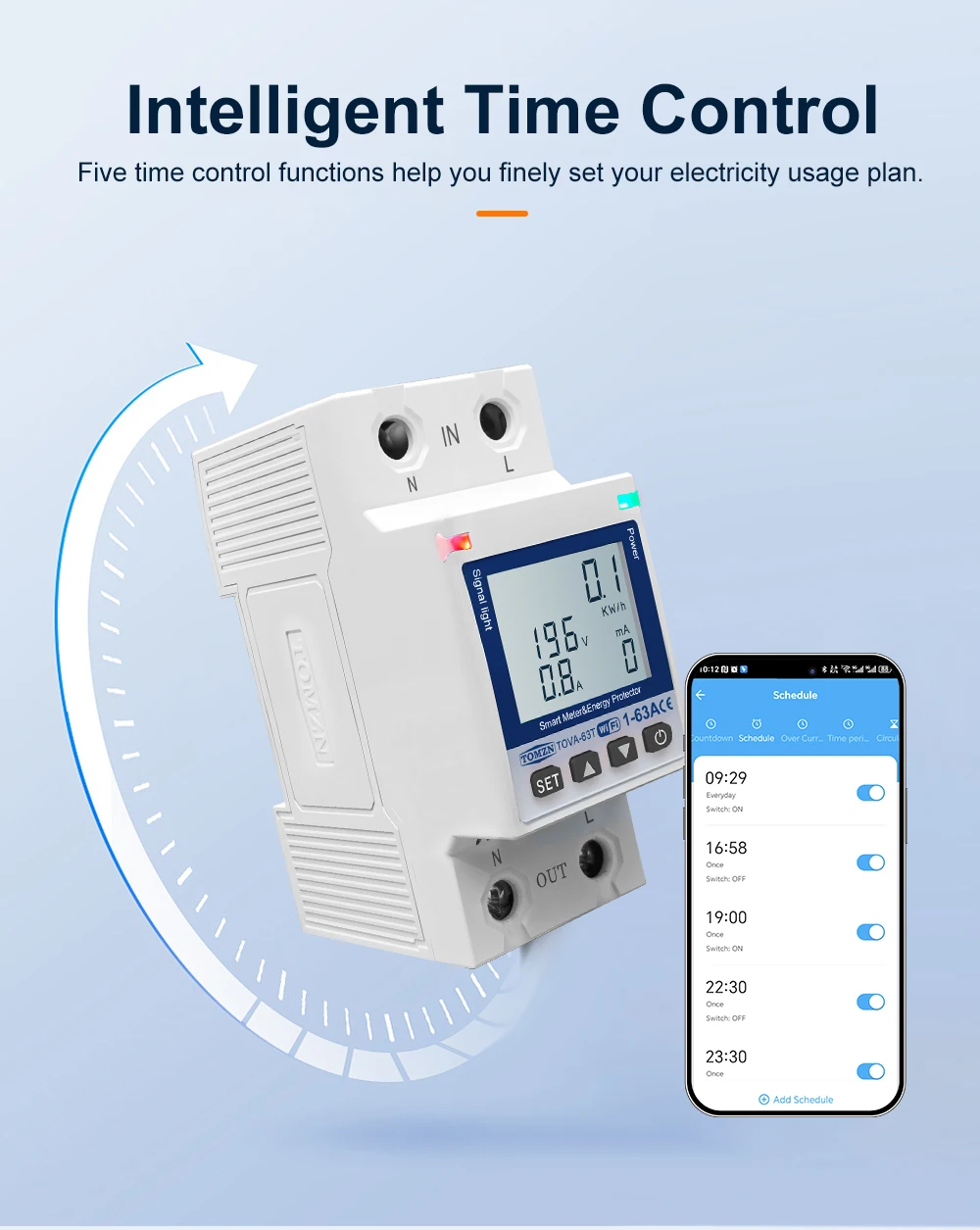 TOMZN WIFI 110V 220V 63A Smartlife TUYA Circuit Breaker Energy Meter Metering Timer With Voltage Current And Leakage Protection