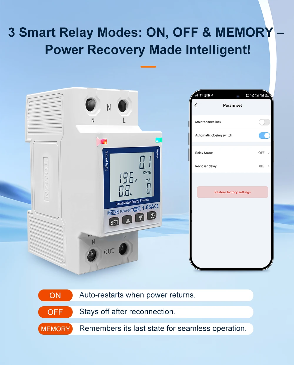 TOMZN WIFI 110V 220V 63A Smartlife TUYA Circuit Breaker Energy Meter Metering Timer With Voltage Current And Leakage Protection