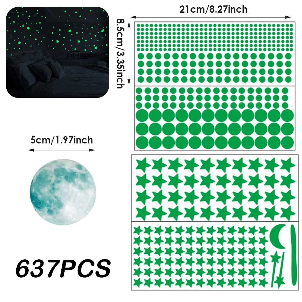 637pcs Glow In The Dark Stars Stickers Luminous Moon Wall Decals Fluorescent Star Ceiling Sticker For Bedroom Nursery Wall Decor
