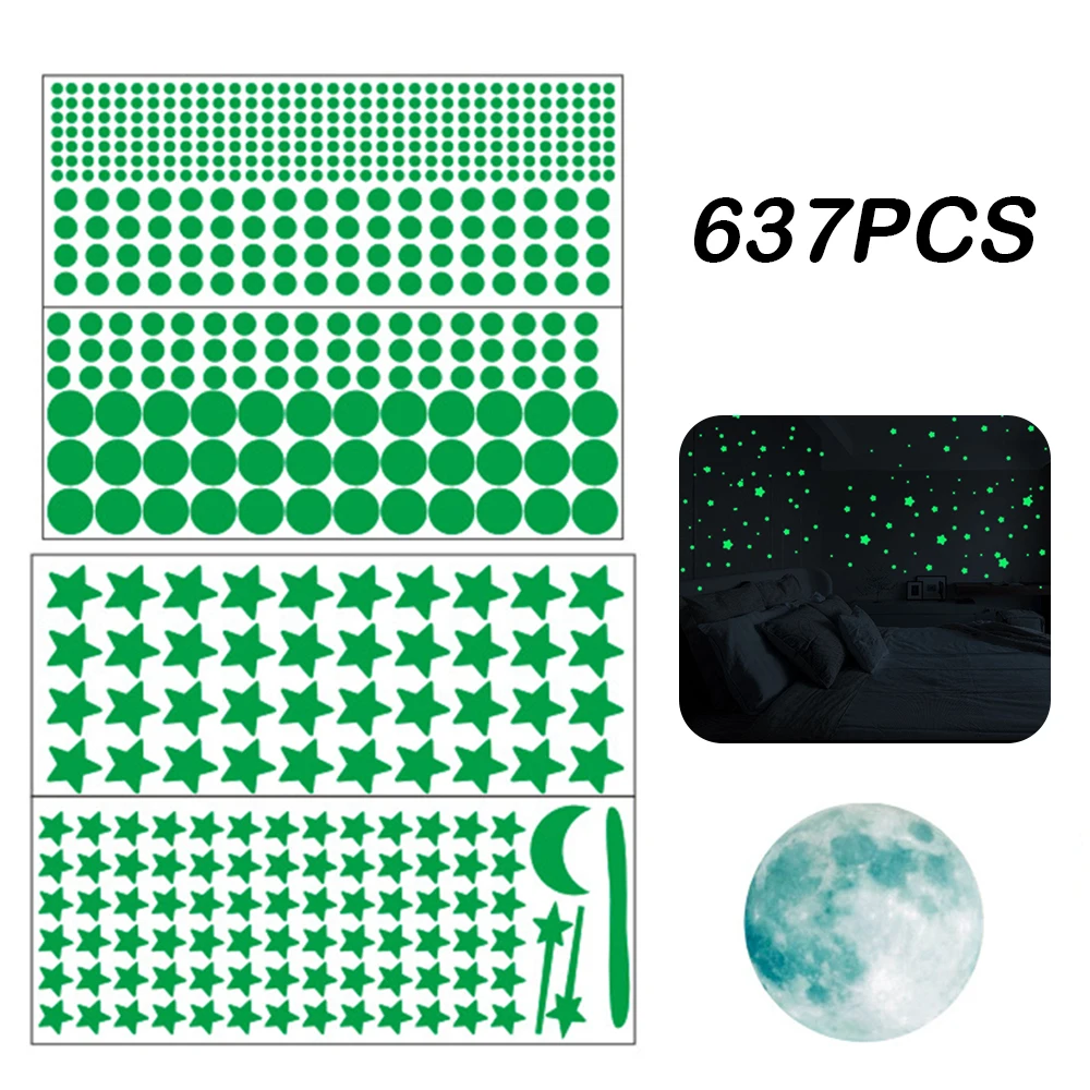637pcs Glow In The Dark Stars Stickers Luminous Moon Wall Decals Fluorescent Star Ceiling Sticker For Bedroom Nursery Wall Decor