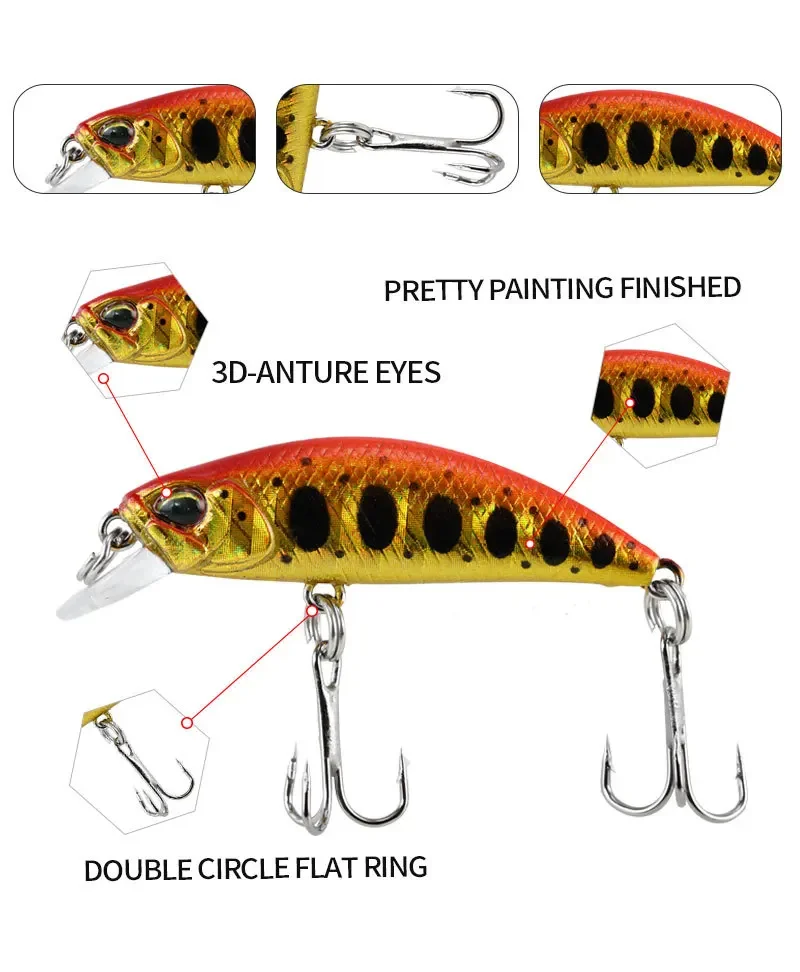 2024 Hot 38mm 3.2G Mini Sinking Minnow Fishing Lures Jerkbaits Peche Artificial Bait Wobbler Lure for Trout Bass Carp Fishing