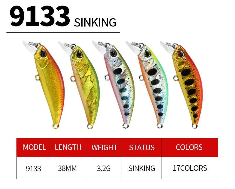 2024 Hot 38mm 3.2G Mini Sinking Minnow Fishing Lures Jerkbaits Peche Artificial Bait Wobbler Lure for Trout Bass Carp Fishing