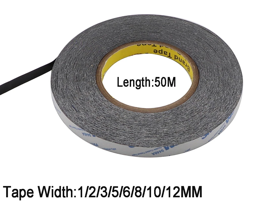1mm/2mm/3mm/5mm/6mm/8mm/10mm/12mm 50meters Black Brand New Sticker Double Side Adhesive Tape Fix For Cellphone Touch Screen LCD