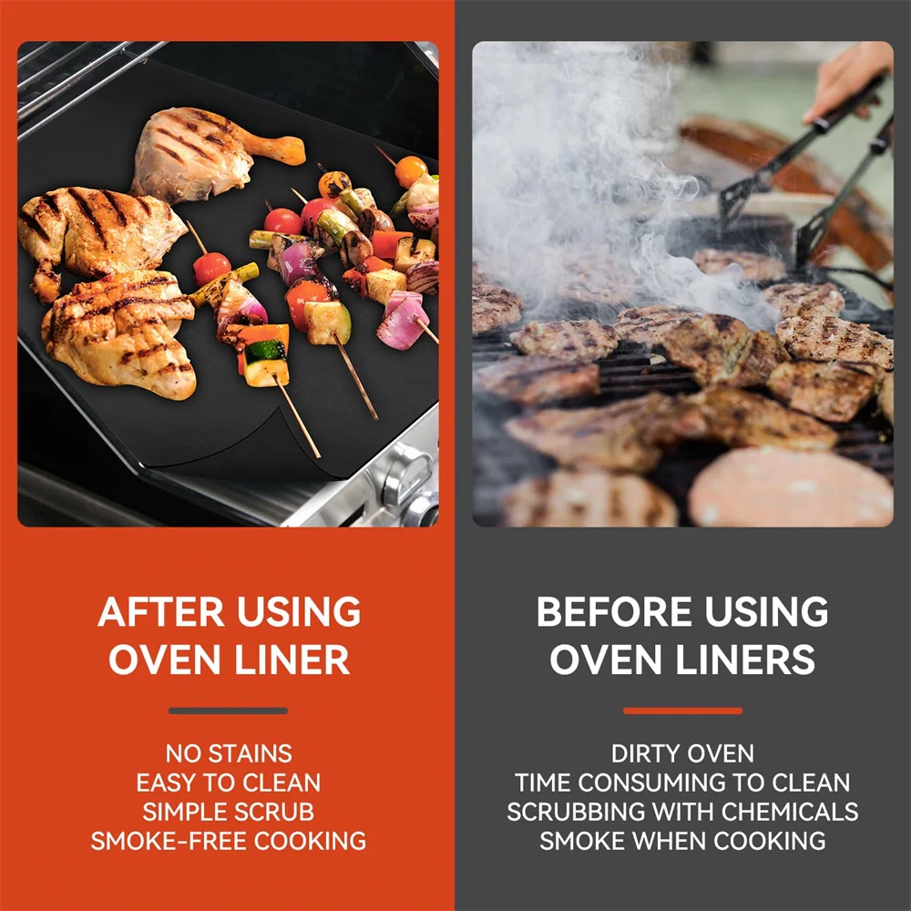 Oven Liners for Bottom of Electric Gas Oven Reusable Non-Stick Teflon Protector Mat Heat Resistant Grill Mats