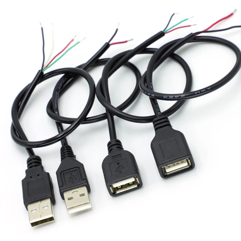 1/5/10pcs 30cm Power Supply Cable 2 Pin USB 2.0 A Female Male 4 Pin Wire Jack Charger Charging Cord Extension Connector DIY 5V