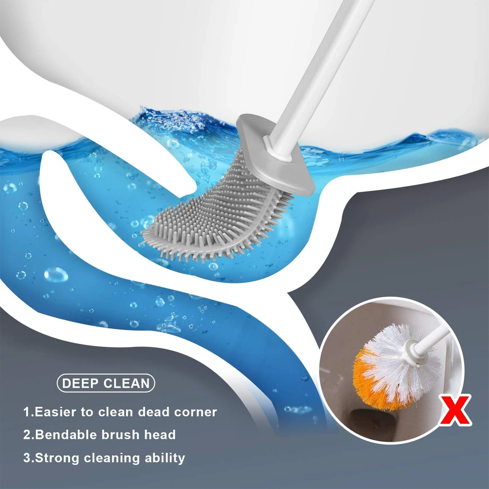Deep-Cleaning Silicone Toilet Bowl Brush Long Handle Silicone Toilet Brush for Home Dormitory Bathroom Accessories
