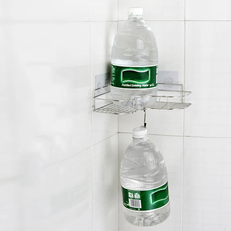 Stainless Steel Triangular Holder Shelf Wall Mounted Adhesive Shampoo Shower Storage Rack Kitchen Bathroom Organizer