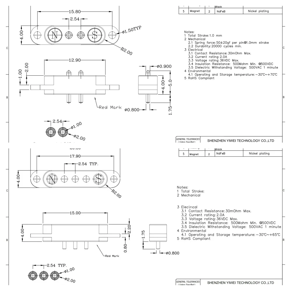 2A DC Magnetic Pogo Pin Connector 2Pin 3Pin 4 5 6 7 8 9 Pin Pogopin Male Female Spacing 2.5/2.80mm Spring Loaded DC Power Socket