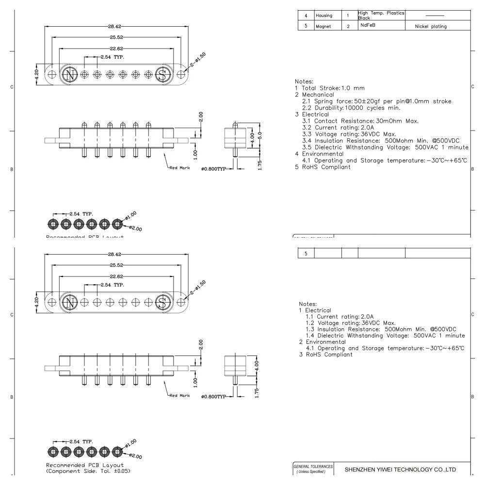 2A DC Magnetic Pogo Pin Connector 2Pin 3Pin 4 5 6 7 8 9 Pin Pogopin Male Female Spacing 2.5/2.80mm Spring Loaded DC Power Socket