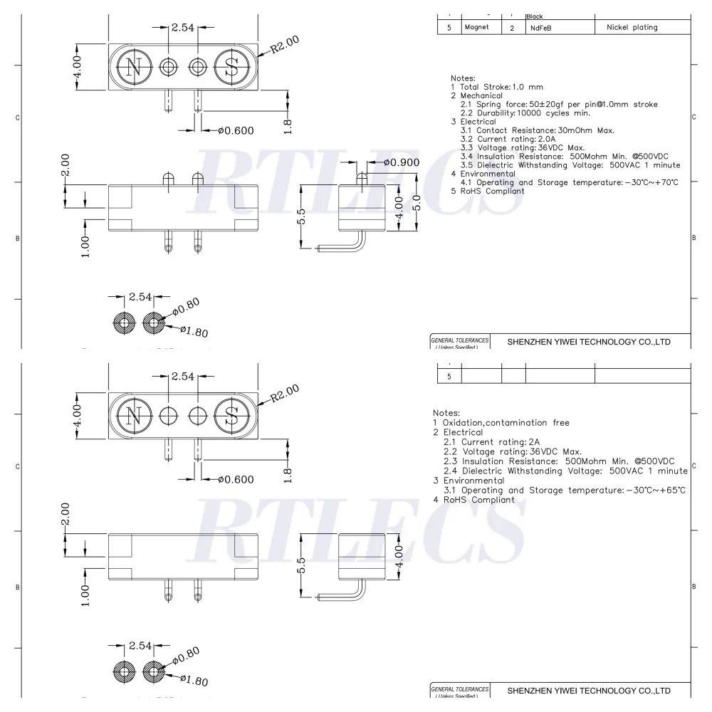 2A DC Magnetic Pogo Pin Connector 2Pin 3Pin 4 5 6 7 8 9 Pin Pogopin Male Female Spacing 2.5/2.80mm Spring Loaded DC Power Socket