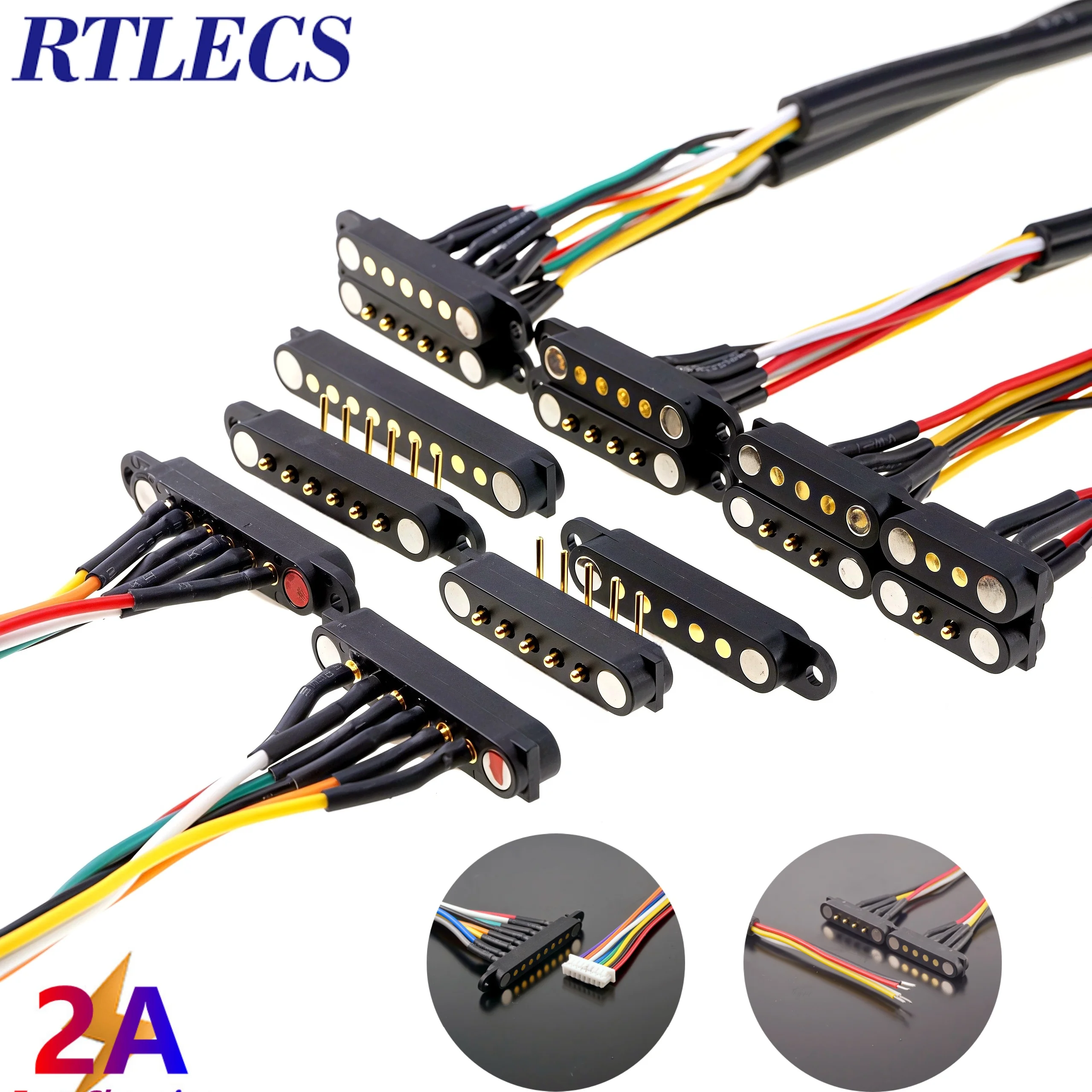2A DC Magnetic Pogo Pin Connector 2Pin 3Pin 4 5 6 7 8 9 Pin Pogopin Male Female Spacing 2.5/2.80mm Spring Loaded DC Power Socket