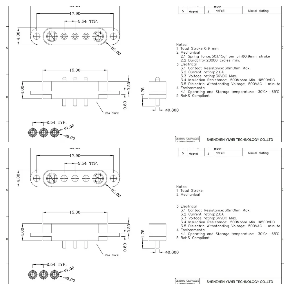2A DC Magnetic Pogo Pin Connector 2Pin 3Pin 4 5 6 7 8 9 Pin Pogopin Male Female Spacing 2.5/2.80mm Spring Loaded DC Power Socket