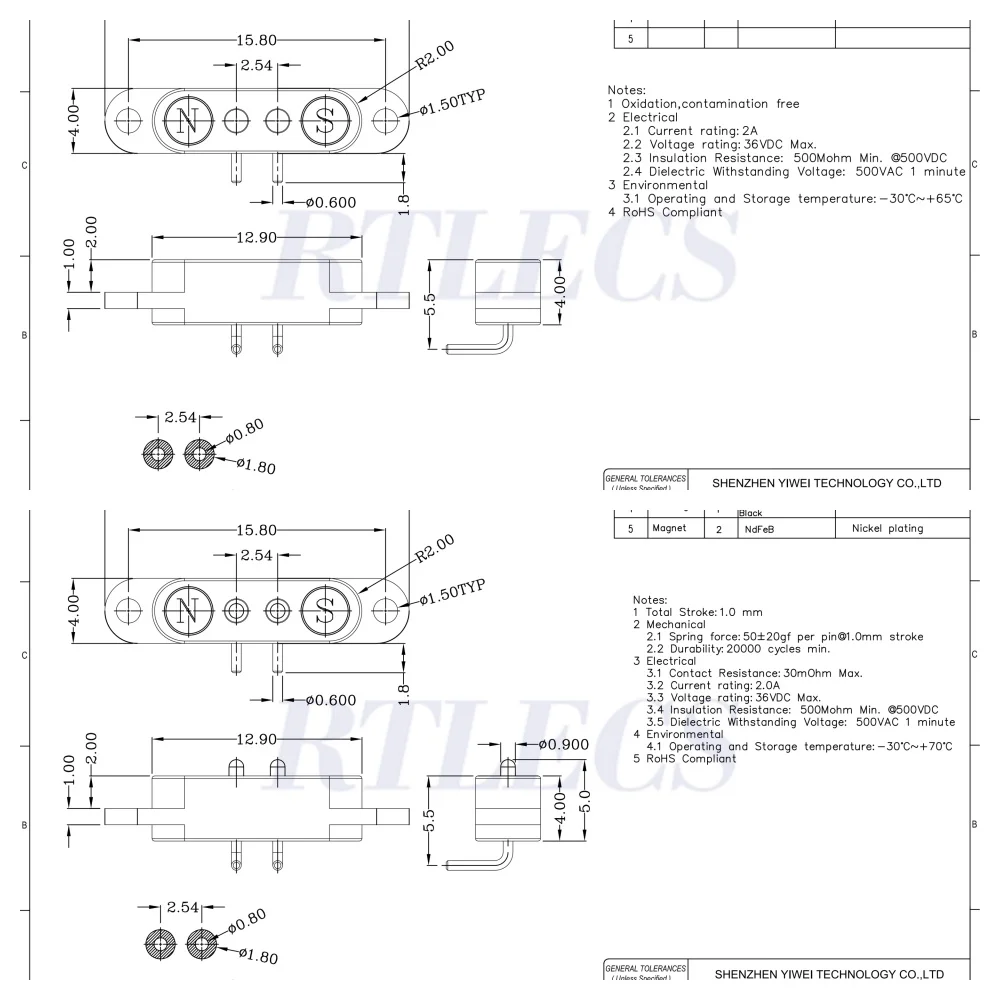 2A DC Magnetic Pogo Pin Connector 2Pin 3Pin 4 5 6 7 8 9 Pin Pogopin Male Female Spacing 2.5/2.80mm Spring Loaded DC Power Socket