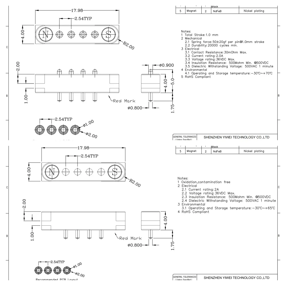 2A DC Magnetic Pogo Pin Connector 2Pin 3Pin 4 5 6 7 8 9 Pin Pogopin Male Female Spacing 2.5/2.80mm Spring Loaded DC Power Socket
