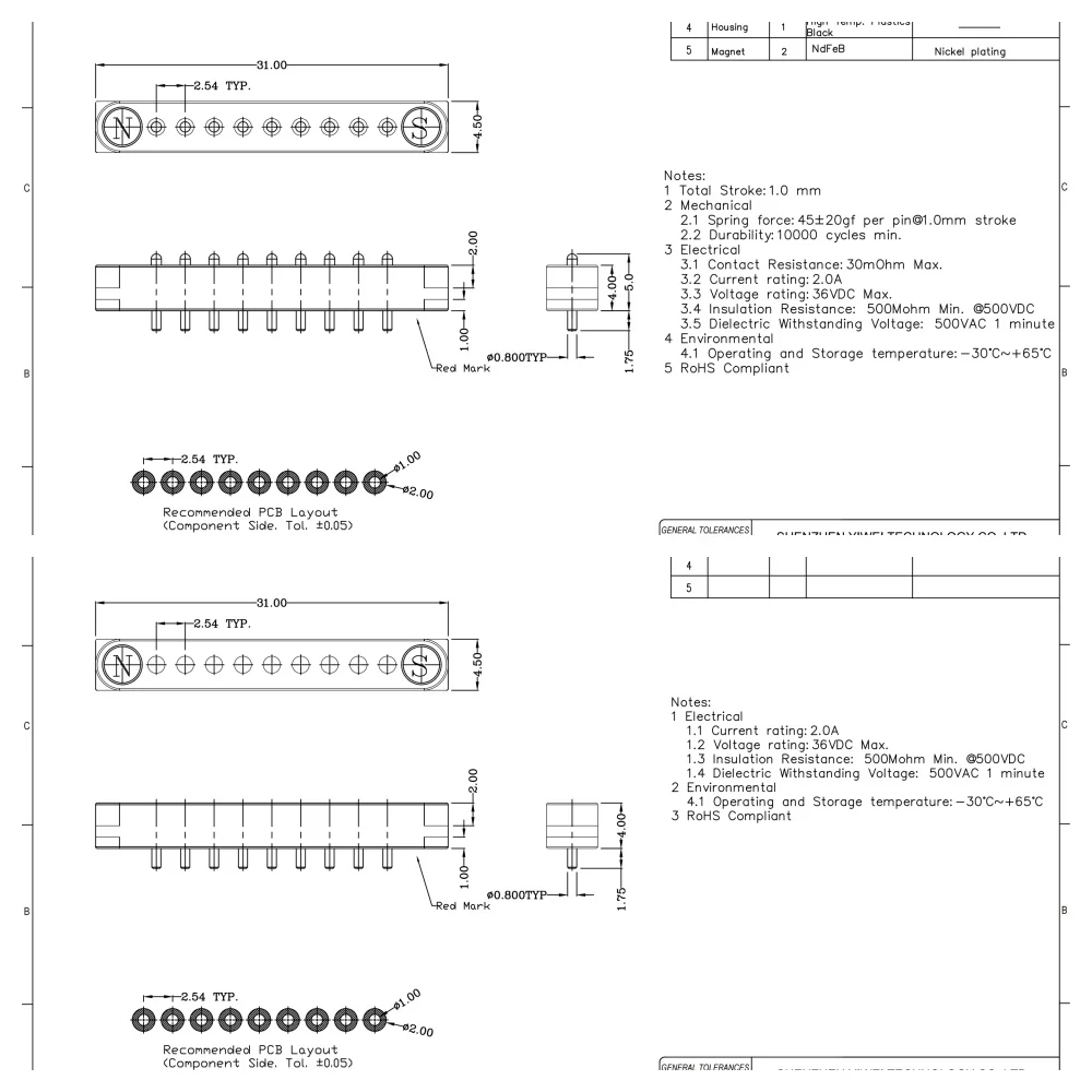 2A DC Magnetic Pogo Pin Connector 2Pin 3Pin 4 5 6 7 8 9 Pin Pogopin Male Female Spacing 2.5/2.80mm Spring Loaded DC Power Socket