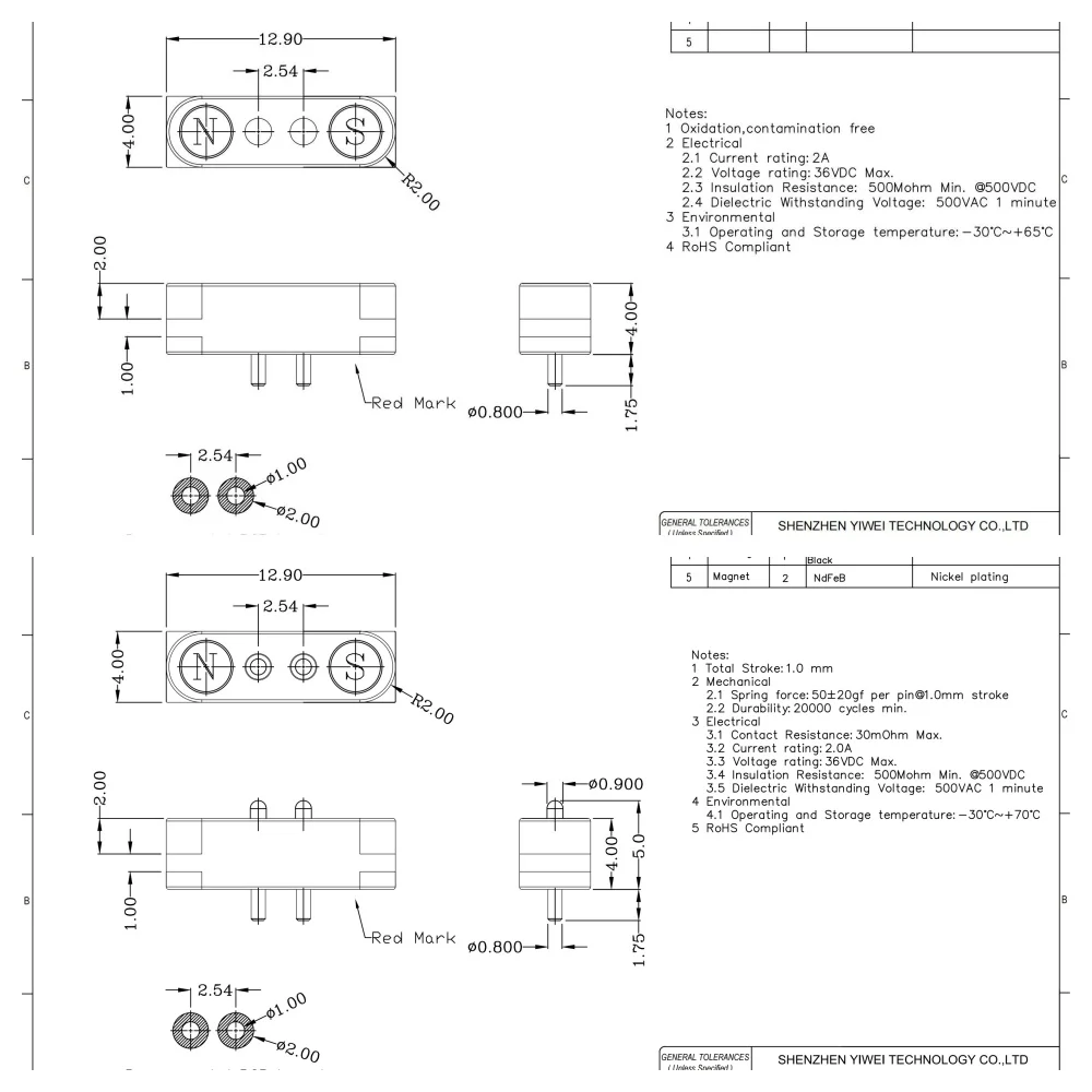 2A DC Magnetic Pogo Pin Connector 2Pin 3Pin 4 5 6 7 8 9 Pin Pogopin Male Female Spacing 2.5/2.80mm Spring Loaded DC Power Socket