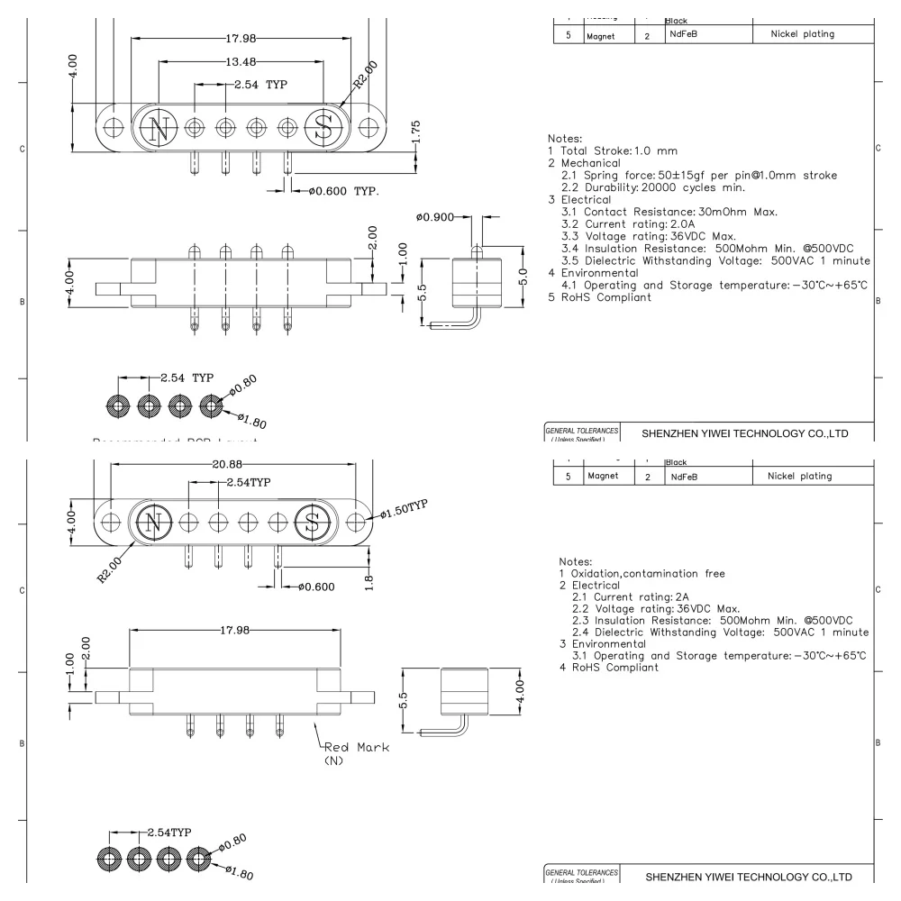 2A DC Magnetic Pogo Pin Connector 2Pin 3Pin 4 5 6 7 8 9 Pin Pogopin Male Female Spacing 2.5/2.80mm Spring Loaded DC Power Socket