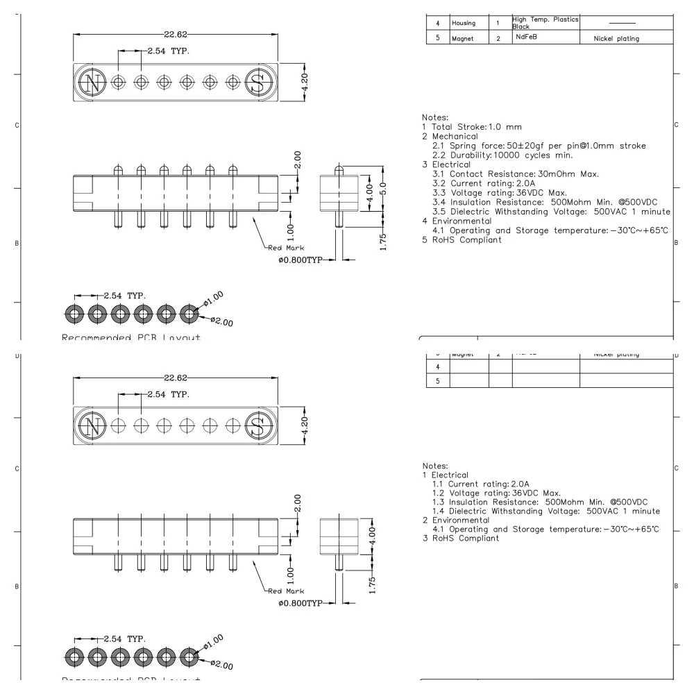2A DC Magnetic Pogo Pin Connector 2Pin 3Pin 4 5 6 7 8 9 Pin Pogopin Male Female Spacing 2.5/2.80mm Spring Loaded DC Power Socket