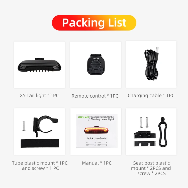 Meilan X5 Wireless Bike Bicycle Rear Light Laser Tail Lamp Smart Brake USB Rechargeable Cycling Accessories Remote Turn Led