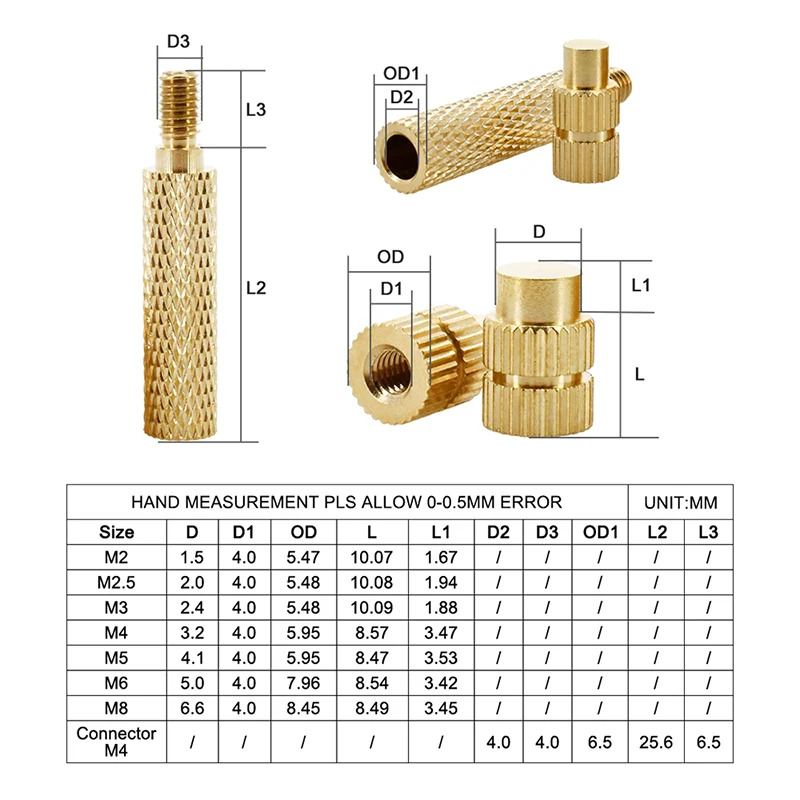 Hot Melt Brass Heat Insert Nut Iron Tip M2 M2.5 M3 M4 M5 M6 Embedded Heating Knurled Brass Inserts Nuts 3D Printer Case Notebook