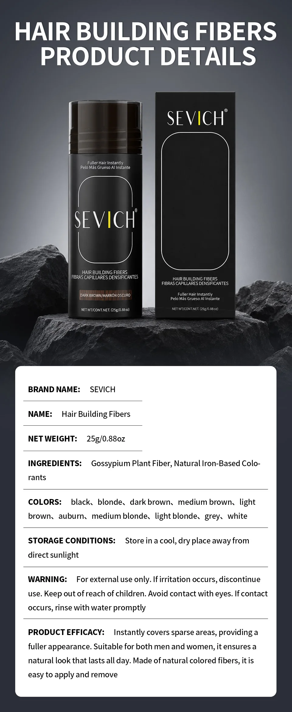 Sevich 25g Hair Building Fibers Powder Hair Loss Products Bald Extension Thicken Hair Spray Jar Keratin