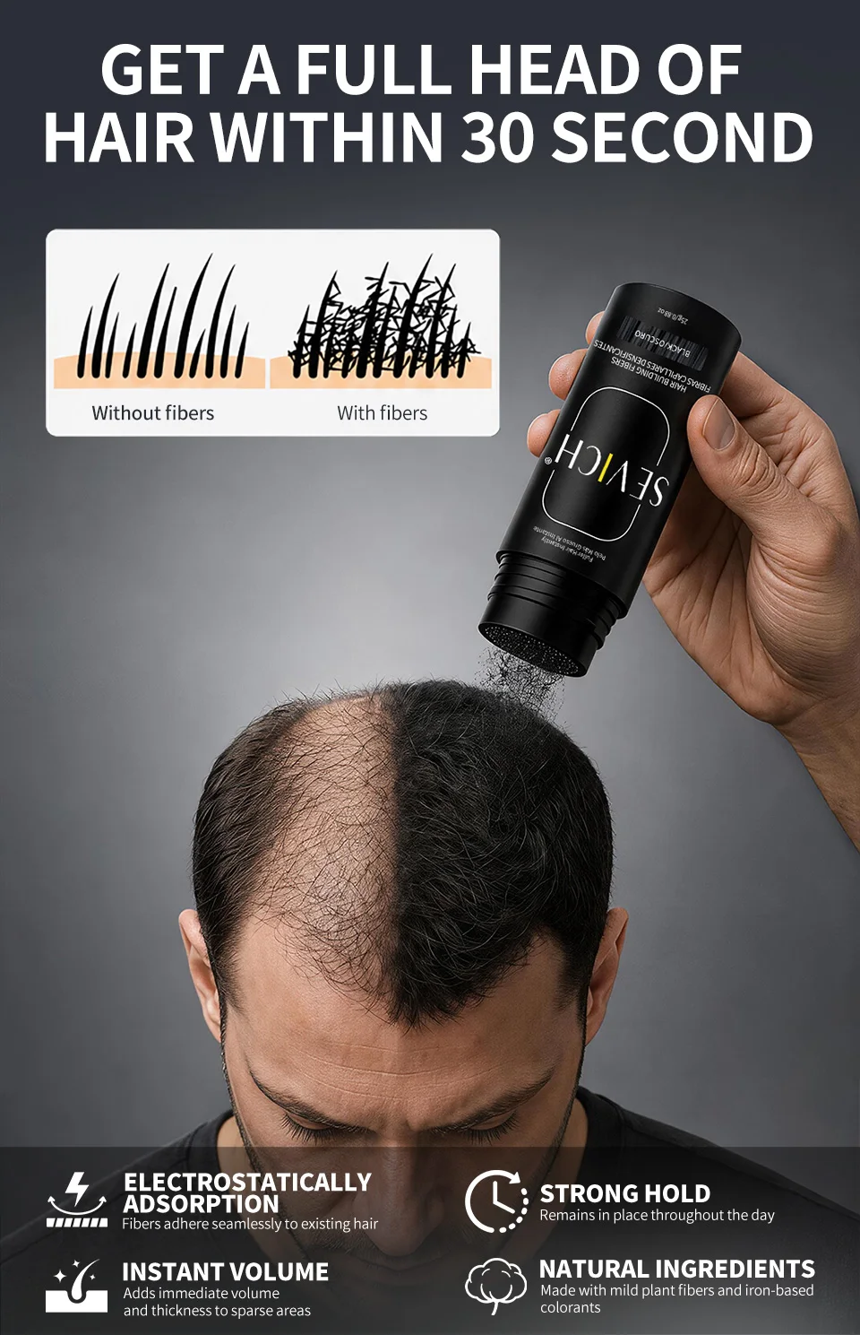 Sevich 25g Hair Building Fibers Powder Hair Loss Products Bald Extension Thicken Hair Spray Jar Keratin