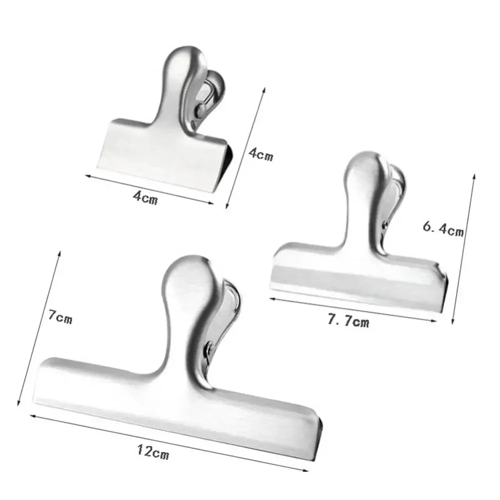3PCS Stainless Steel Bag Clipsf For Food Heavy Duty Metal Silver Food Clips Office Paper Clamps Air Tight Seal Snack Clips
