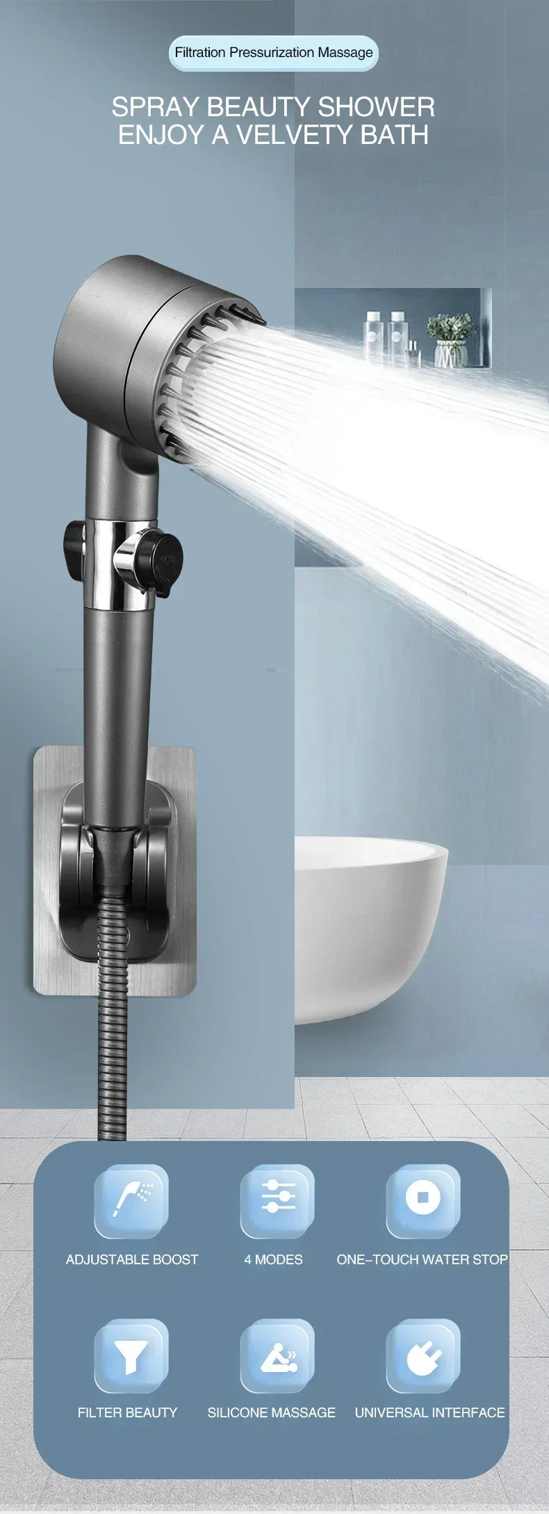 3 Modes Shower Head High Pressure Showerhead Portable Filter Rainfall Faucet Tap Bathroom Bath Home Innovative Accessories