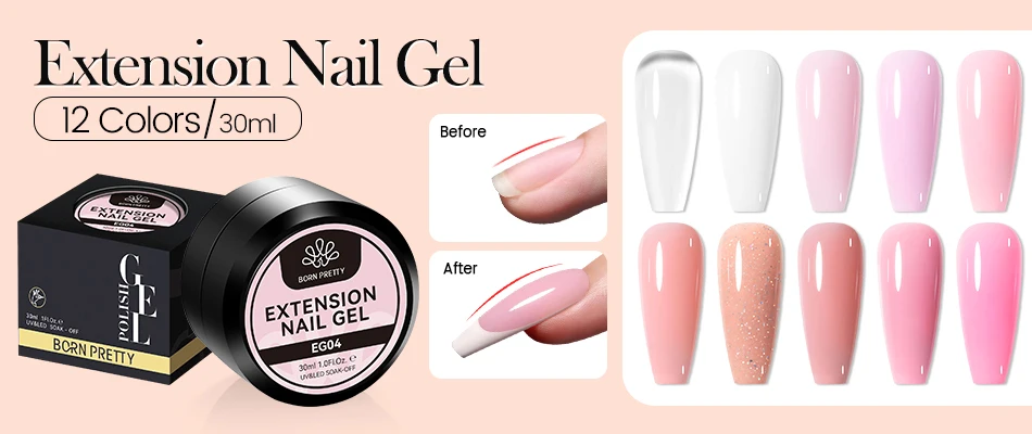 BORN PRETTY Jelly Nude Gel Nail Polish 10ml Light Pink Peach Translucent Color UV Light Cure Gel Varnish Nail Art DIY at Home