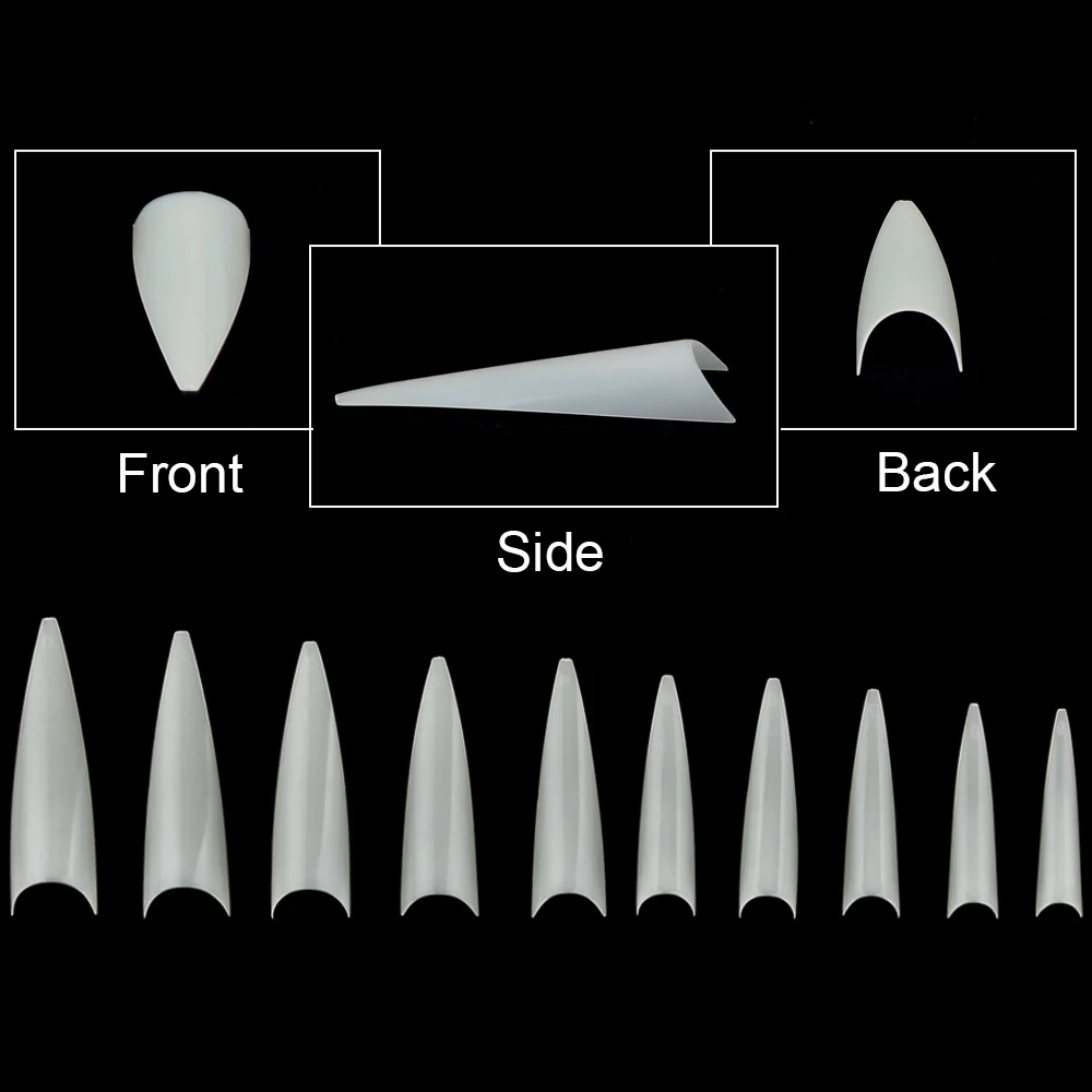1Bag(600Pcs)Natural Stiletto Practice Nail Tips 10Size Half Cover Fake Acrylic Tip UV Gel Extension Press On Nails Manicure Tool