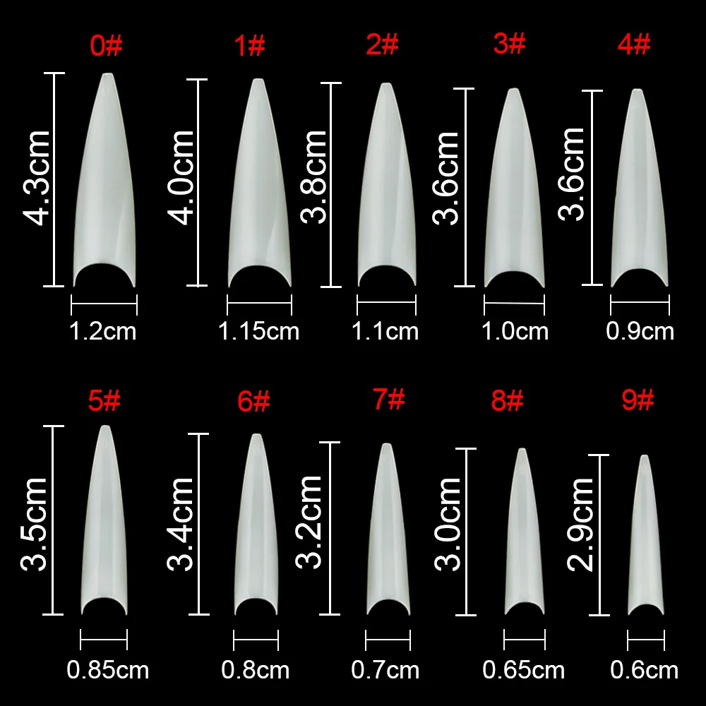 1Bag(600Pcs)Natural Stiletto Practice Nail Tips 10Size Half Cover Fake Acrylic Tip UV Gel Extension Press On Nails Manicure Tool