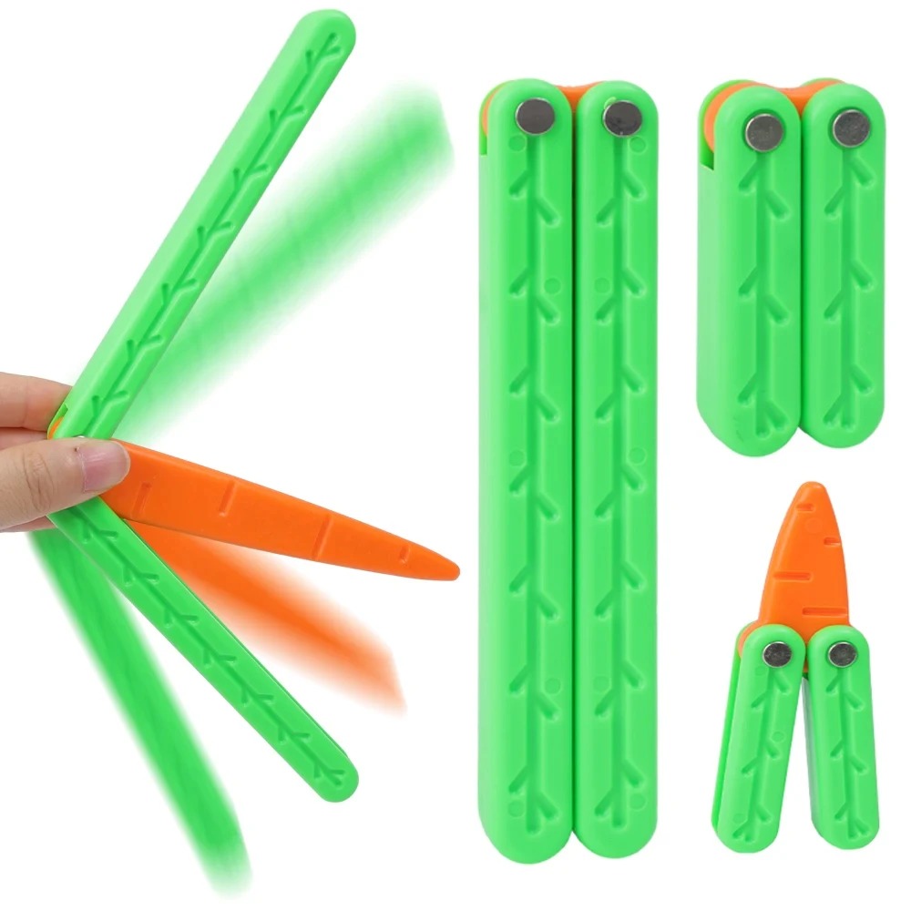 Simulation Carrot Butterfly Knife Gravity 3D Printed Plastic Folding Knife Toys Kids Mini Swinging Knife Action Training Props 