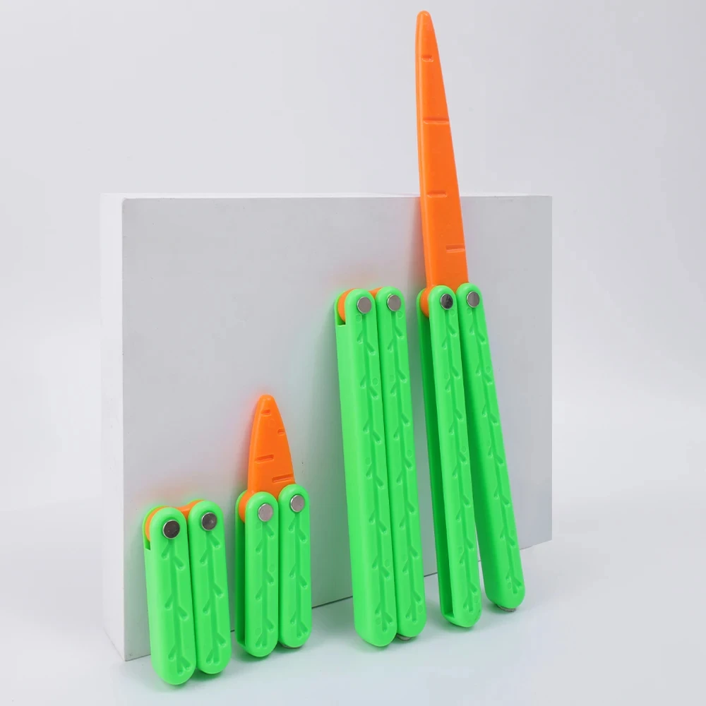 Simulation Carrot Butterfly Knife Gravity 3D Printed Plastic Folding Knife Toys Kids Mini Swinging Knife Action Training Props 