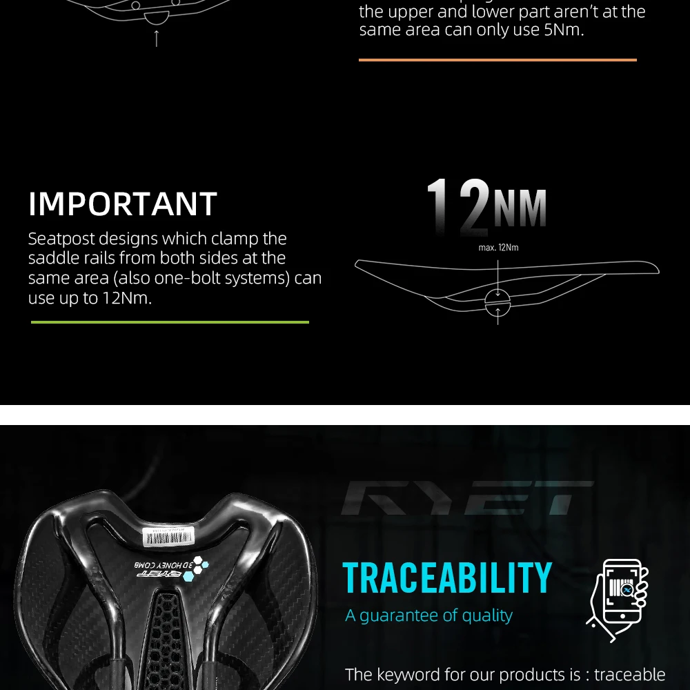 RYET Ultralight Carbon 3D Printed Bicycle Saddle 190g/210g 7*9 Bike Seating Cushion Road MTB Mountain Gravel Cycling Bike Parts