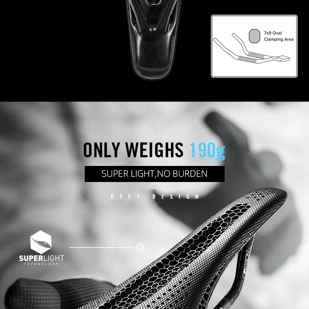 RYET Ultralight Carbon 3D Printed Bicycle Saddle 190g/210g 7*9 Bike Seating Cushion Road MTB Mountain Gravel Cycling Bike Parts